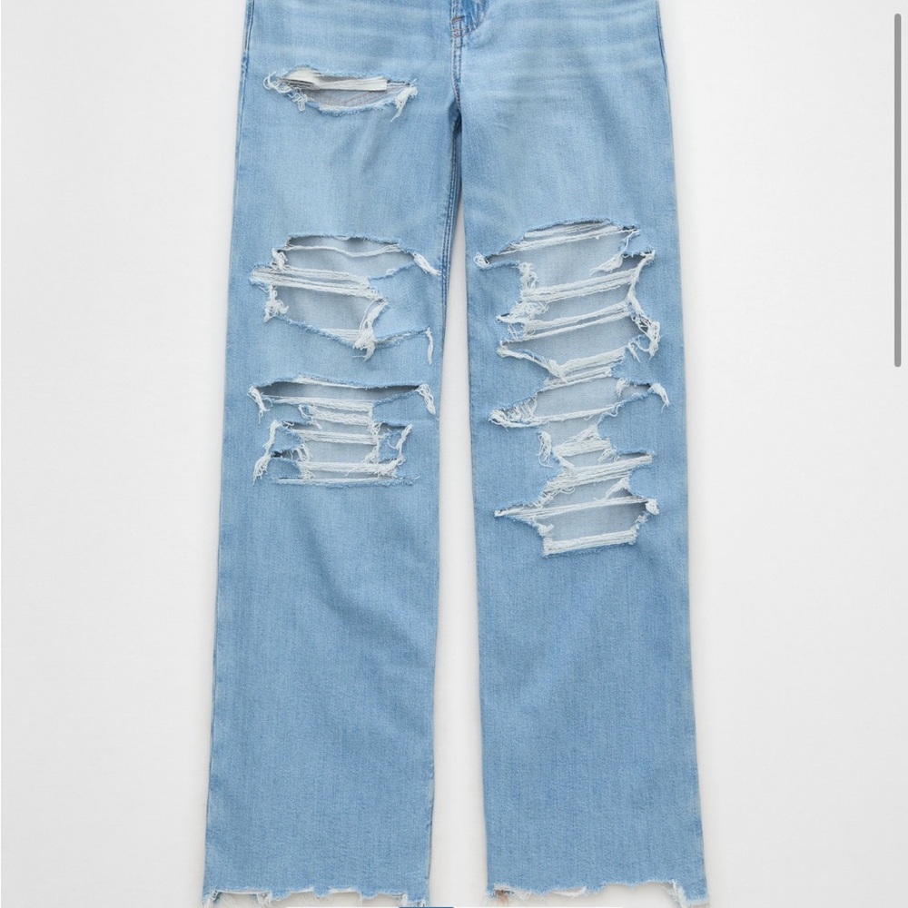American Eagle Dreamy Drape Stretch Ripped High Rise Wide Leg Jeans